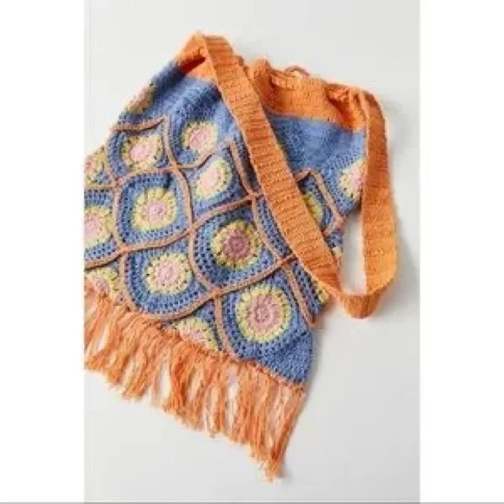 Urban Outfitters Crochet Multicolor Boho Fringe Shoulder‎ Bag